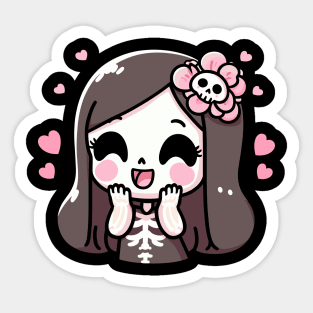 Cute Kawaii Girl in a Skeleton Costume | Kawaii Halloween with Hearts Sticker